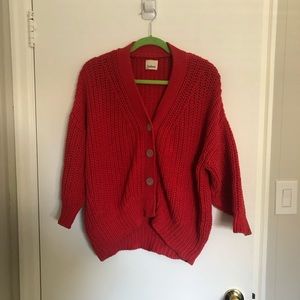 Babaa Red Chunky Knit Button Cardigan
